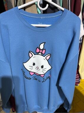 Disney Blue Sweatshirt with Pink and White Marie Graphic